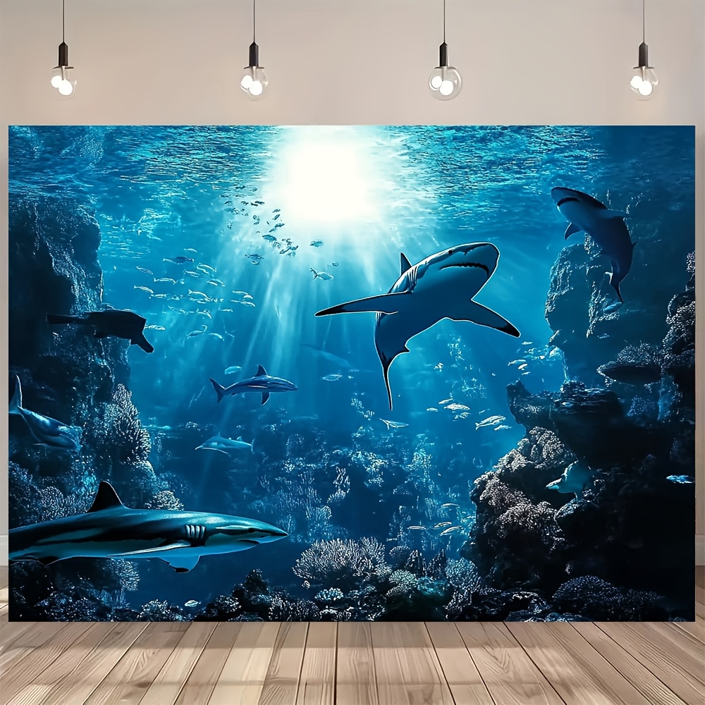 Marine Aquarium - Majestätischer Tiefsee-Hai Wandteppich Blauer Ozean Meereslebewesen