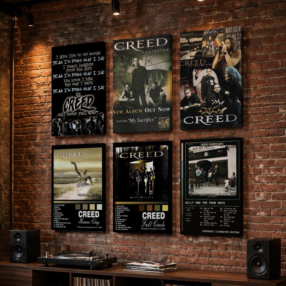Live Rock - Vintage-Rockstar-C-Creed-Band, gerahmtes Wandbild, Holzrahmen, Wandkunst, Druck