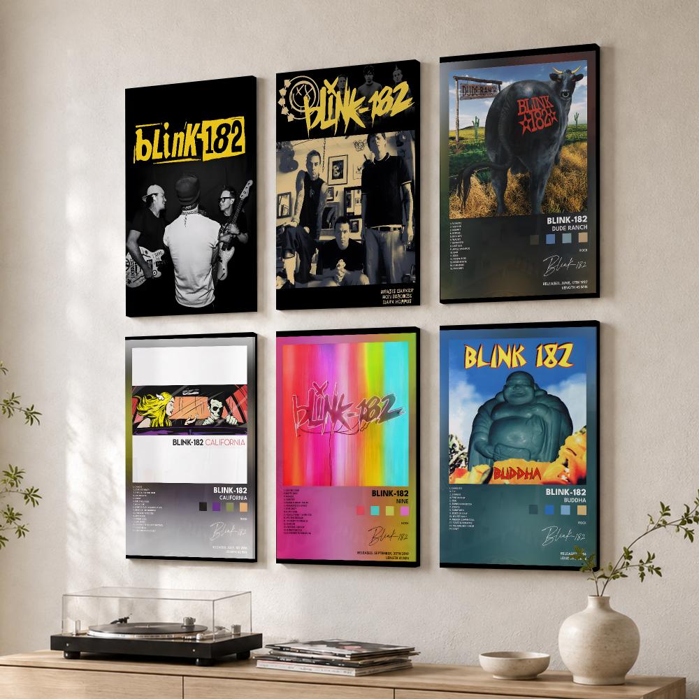 Live Rock - Rockband B-Blink 182, gerahmtes Wandbild, Holz-Leinwandposter